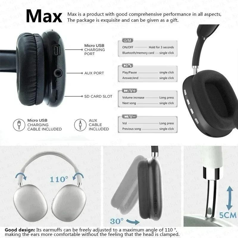 APPLE  AIRPODS MAX WIRELESS ANC HEADPHONE WITH POUCH ,POPUP, LOGO ( Works with Android & iOS both)