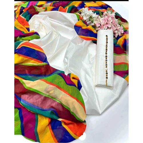 3 Pcs Women's Unstitched Plain White Suit