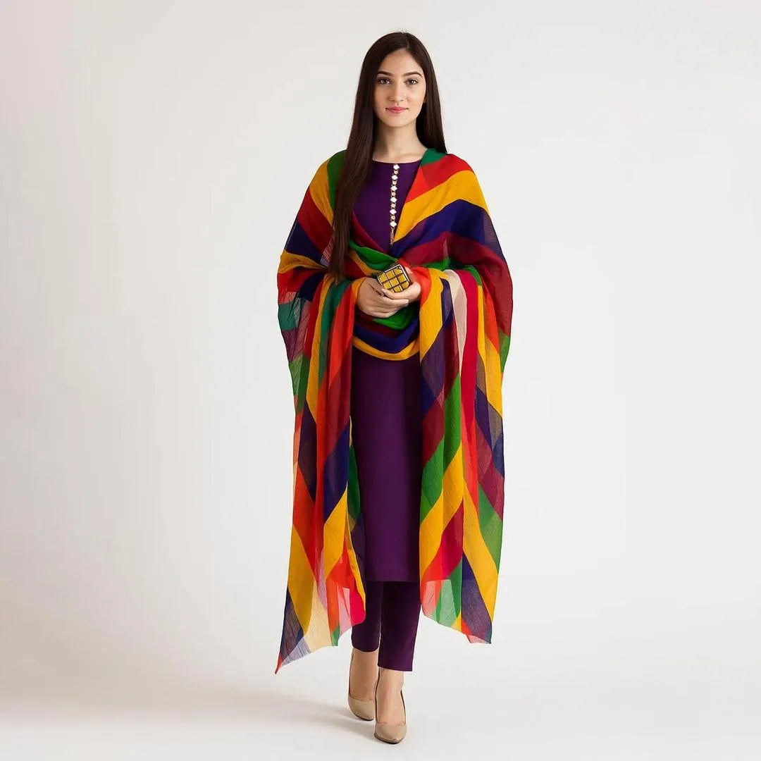 3 Pcs Women's Unstitched Plain Purple Suit