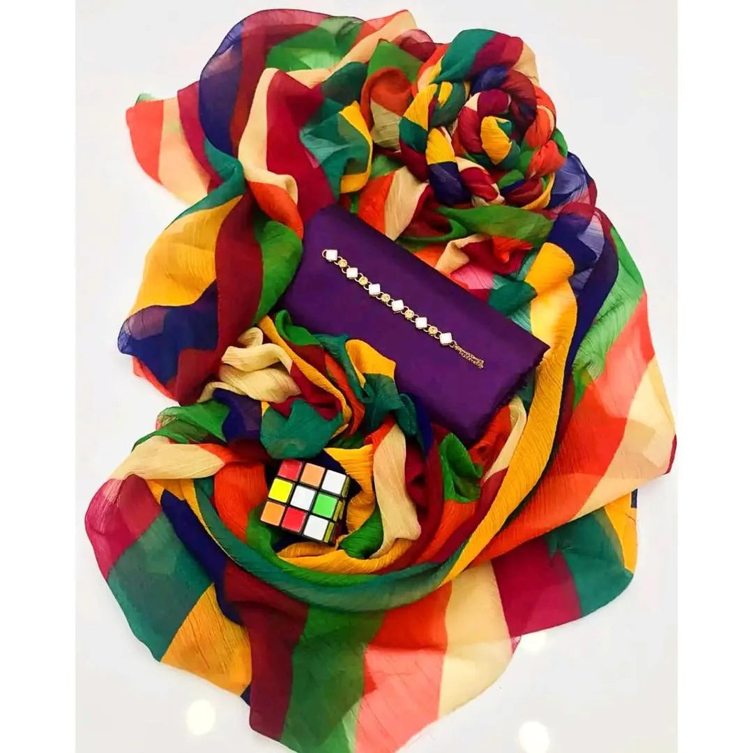 3 Pcs Women's Unstitched Plain Purple Suit